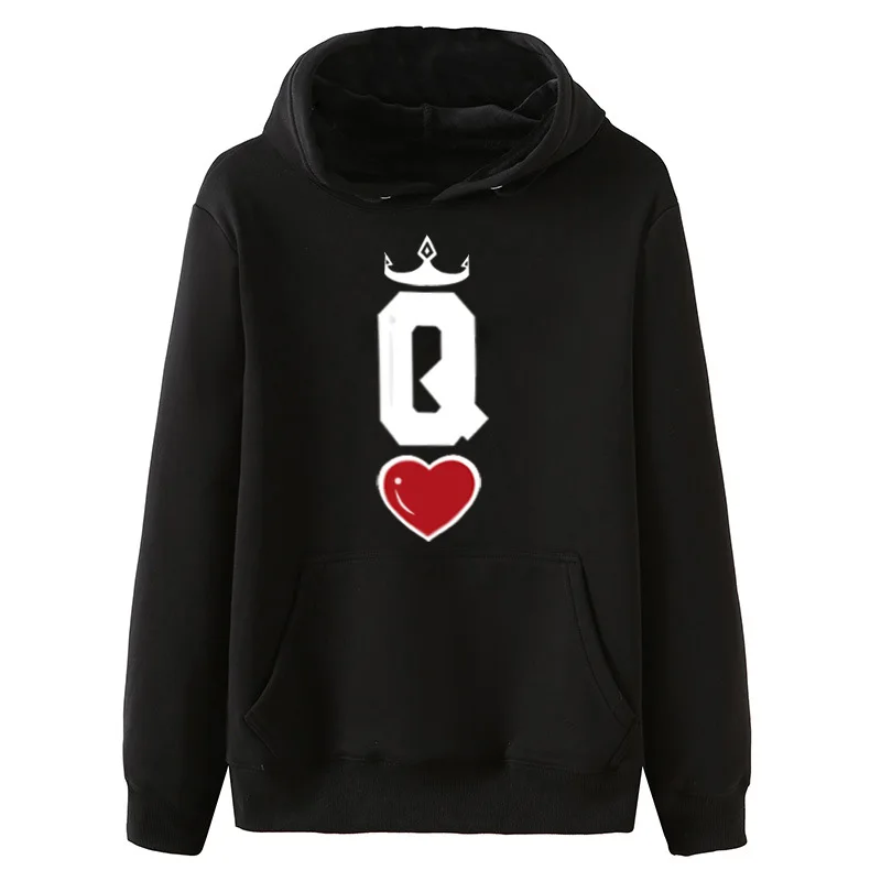 Зимние пары черный покерный K and Q QUEEN KING толстовка с капюшоном и длинным рукавом