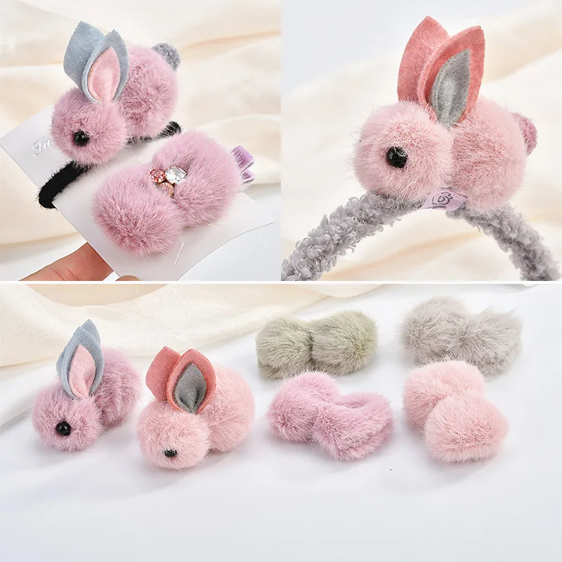 10pcs/Lot Handmade Craft Kawaii Wool Felt 3D Animal Rabbit Ribbon Bow Patch Stiker Fit Girls Hair Jewelry Headband DIY | Украшения и