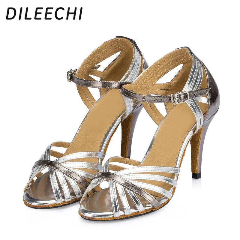 Брендовые женские туфли DILEECHI для латиноамериканских танцев золотые на высоком