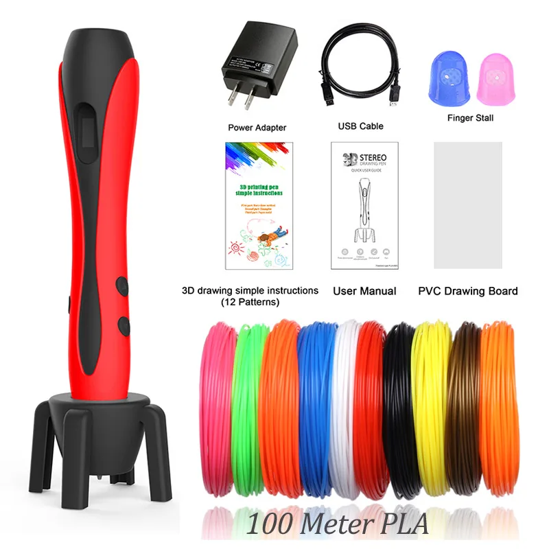 Pen And 100M PLA Авейру 3D ручка светодиодный Экран путем самостоятельного выбора между 3 D печать ручки набор 100 м PLA/ABS нити креативная игрушка; подарок для детей с чертежной конструкцией - Цвет: Pen And 100M PLA