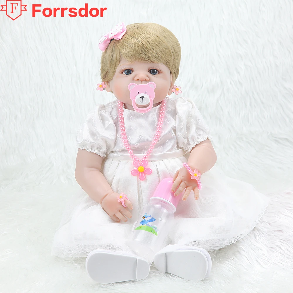 Forrsdor 55 см богатая Мягкая силиконовая кукла с ожерельем серьги и браслеты bebe reborn