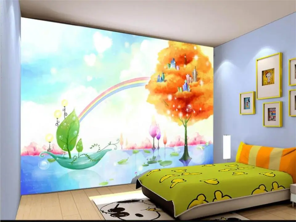 

3D-обои на заказ, фотообои для гостиной с мультяшным рисунком дерева и радуги, дивана, фоновые настенные 3D-обои для телевизора