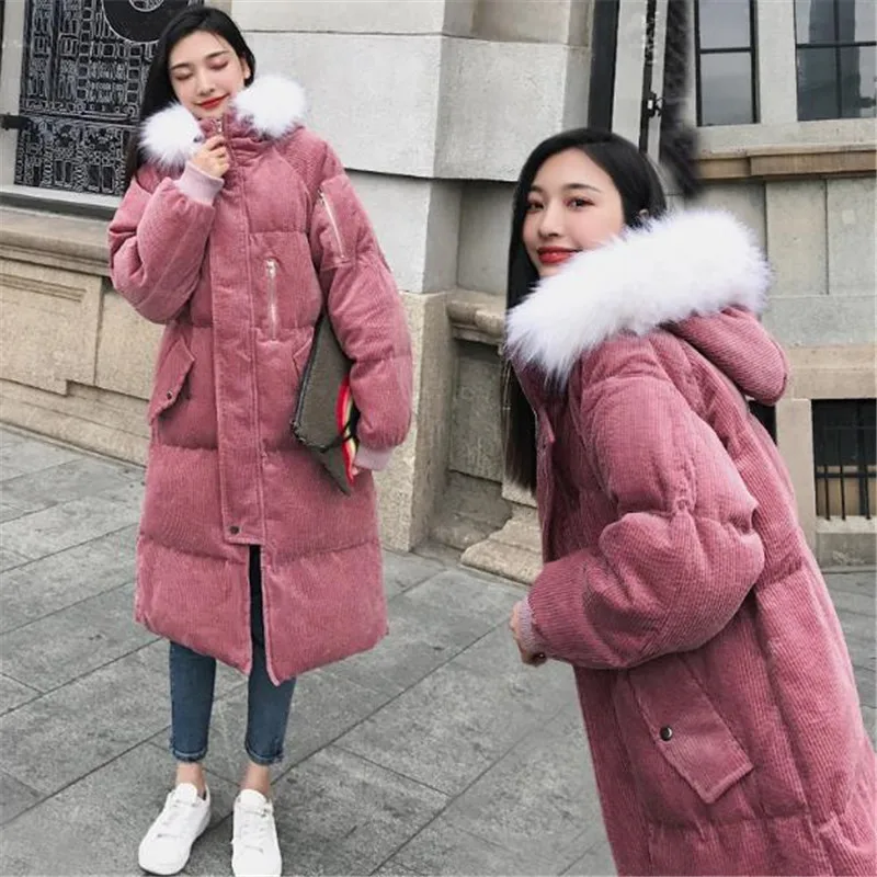 New High Quality Corduroy Hooded Coat Womens Winter Cotton Padded Jacket Warm parka long Loose end Student Outerwear A0804 | Женская