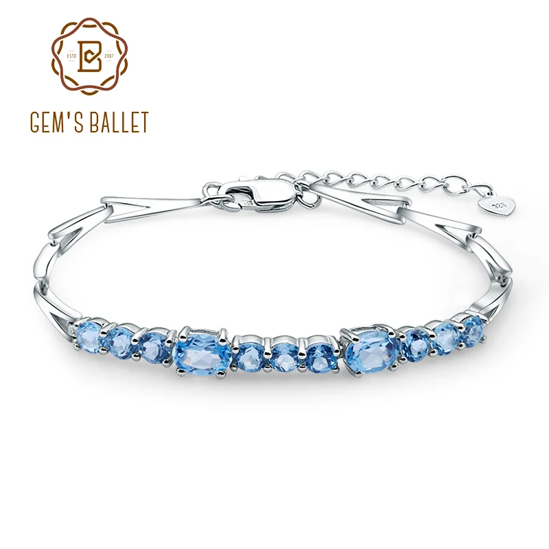

GEM'S BALLET 4.94Ct Natural Swiss Blue Topaz Tennis Bracelet For Women Soild 925 Sterling Silver Bracelets&bangles Fine Jewelry