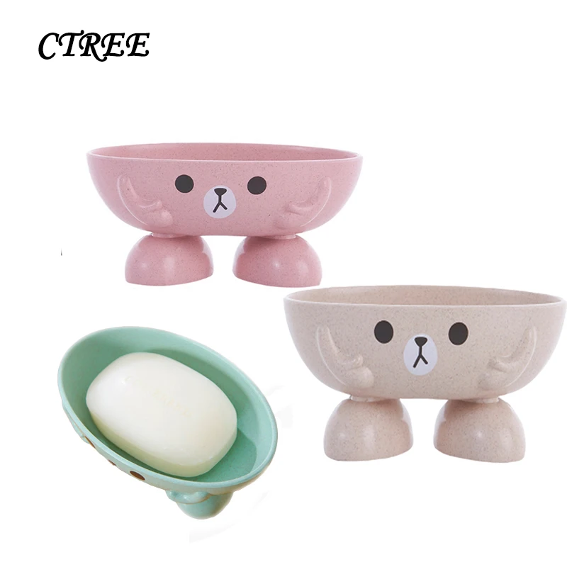 

CTREE Creative Cartoon Cute Soap Box Dish Holder Bathroom Accessories Travel Soap Box Plastic Portable Draining Soap Boxs C47