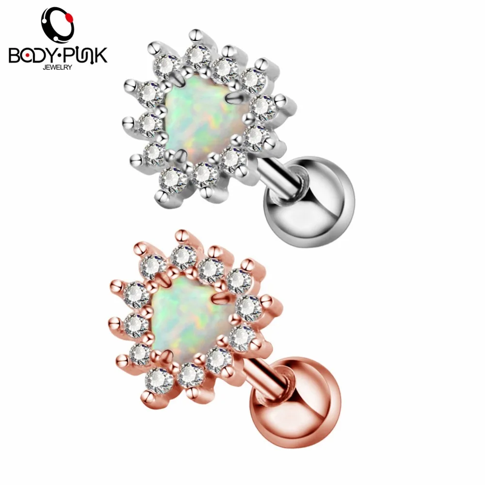 

BODY PUNK Rhinestone Synthetic White Blue Opal Cartilage Earrings For Women Piercing Body Jewelry
