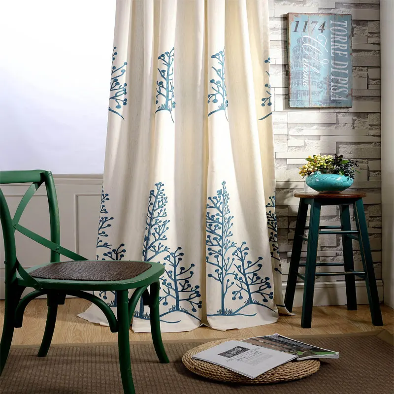 Лен вышивка зеленый маленький круглый шторы с листьями для гостиная
