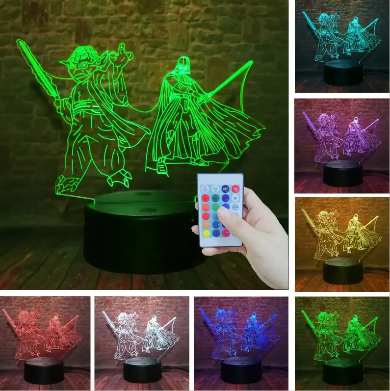Controller 7 Color Amroe горячий Звездные войны черный воин моделирование 3D 7 цветов затемнение градиент ночник светодиодный детский спальный Декор игрушки подарок - Испускаемый цвет: Controller 7 Color