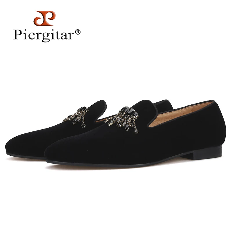 

Туфли мужские вельветовые Piergitar, черные туфли ручной работы, с застежкой-стразы, для вечерние Ринок и свадеб, 2019