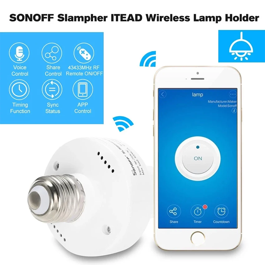 Itead Sonoff Slampher РФ 433 мГц Wi-Fi Умный Свет Держатель E27 Wi-Fi свет лампы накаливания Держатель поддерживает RF приемник для умного дома