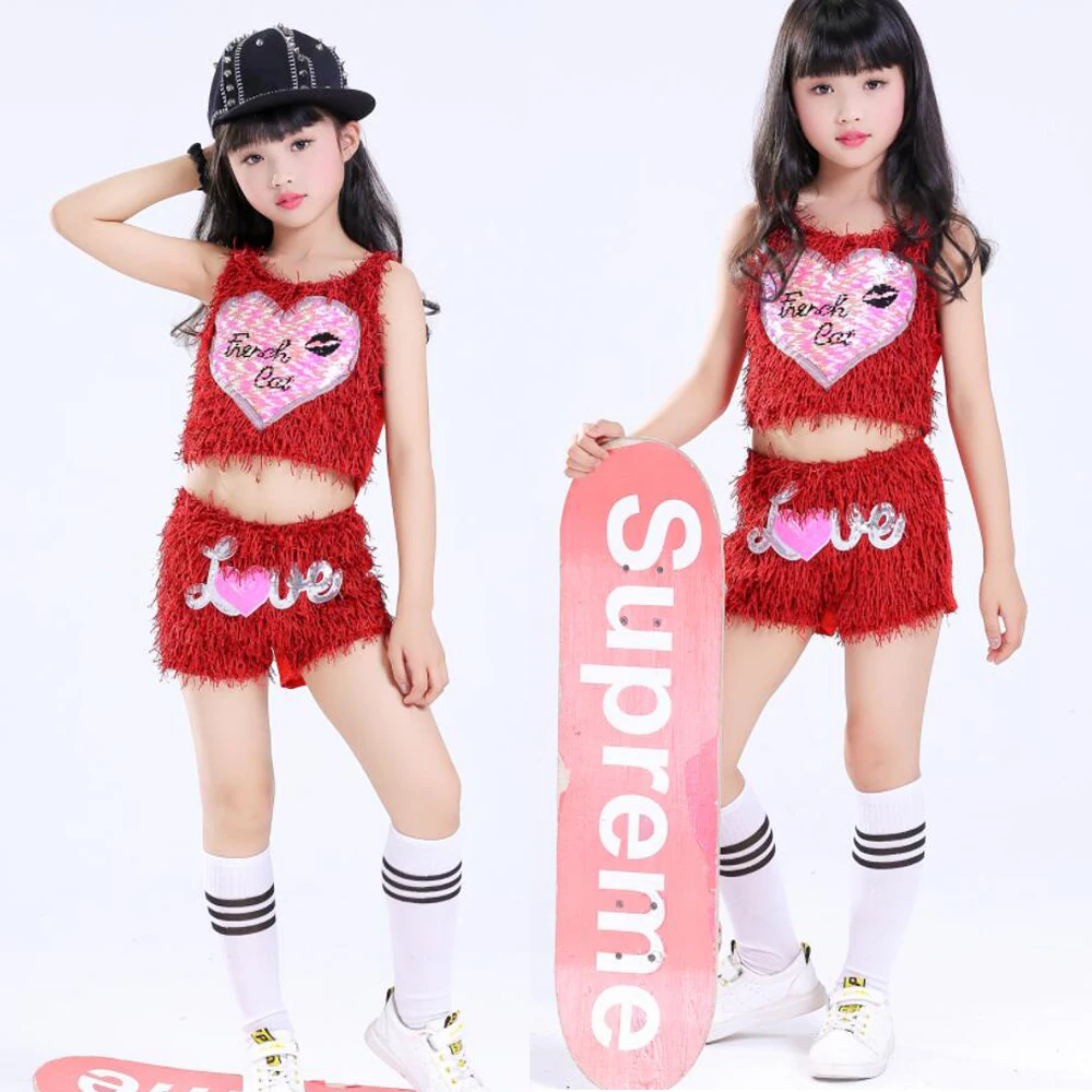 Детские джазовые танцевальные костюмы топы + штаны Одежда для танцев девочек