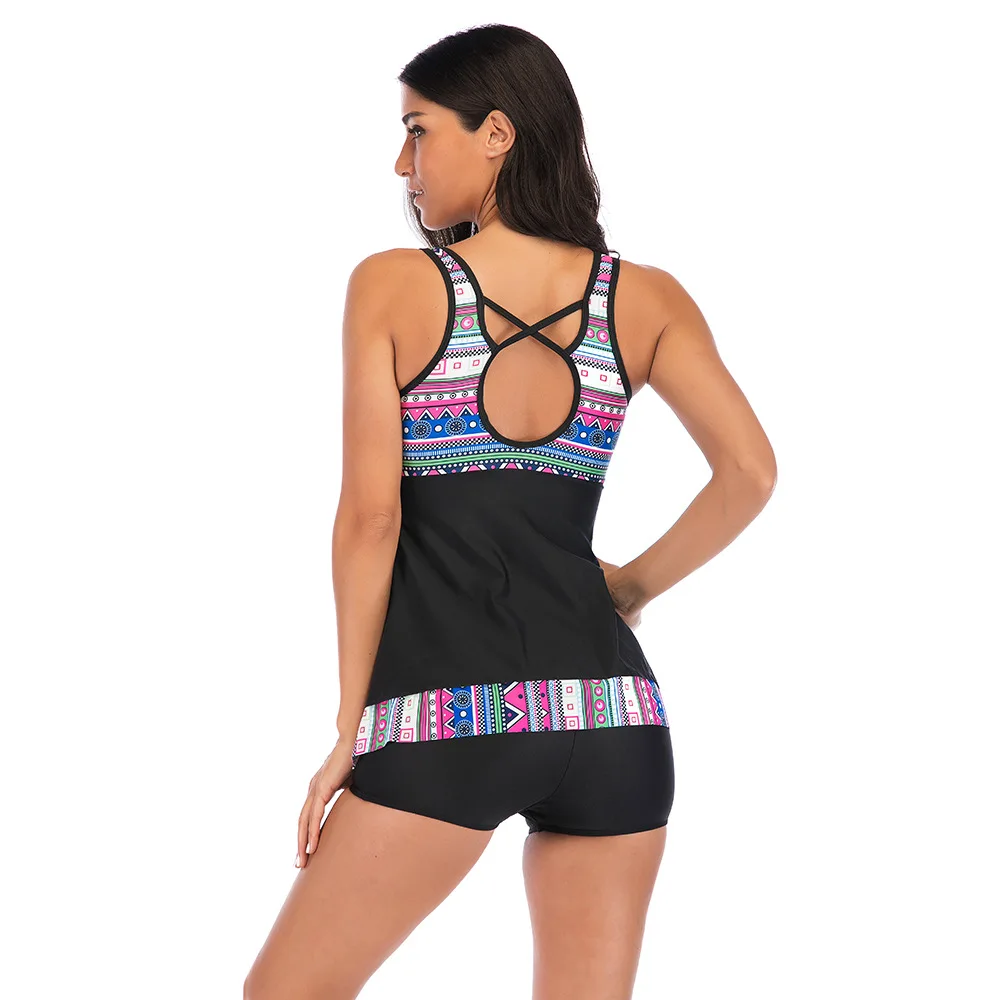 2019 Новый Винтажный женский купальник с рисунком танкини из двух предметов юбка