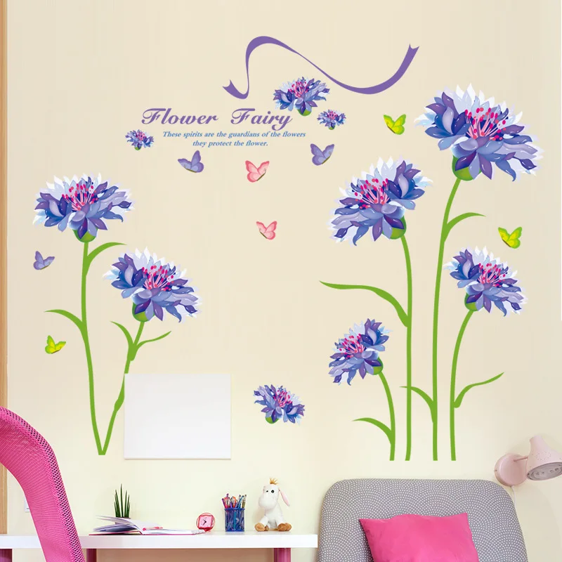 Синие цветы Феи настенные художественные росписи диван изголовье Творческий