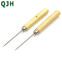 qjh 1pcs2pcs leather wooden handle awl tool for leathercraft stitching canvas shoes repair punching tool