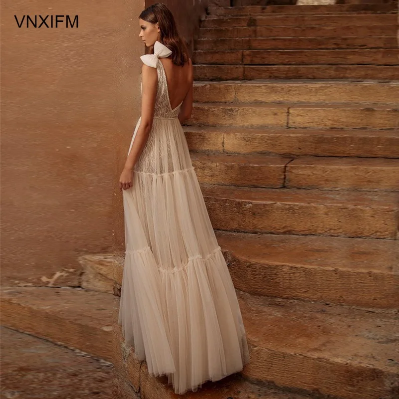VNXIFM 2019-bridal-one-shoulder-full-embellishment-slit-skirt-boho-chic-a-line-wedding-dress-backless-sweep-train | Свадьбы и