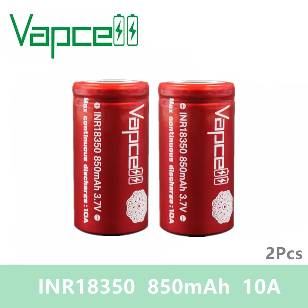 Бесплатная доставка 2шт. Аккумулятор Vapcell красный 18350 мини литиевый аккумулятор 850 мАч 10А высокая разрядная способность 3,7 В для электронной механической сигареты.