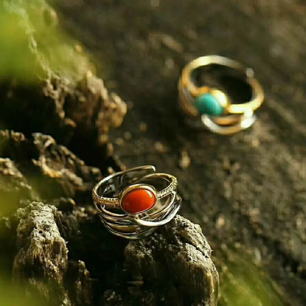 RADHORSE 925 Silver Rings for Women Fine Jewelry Turquoise Agate Sterling Ring Adjustable Gole Plated Black Gold | Украшения и