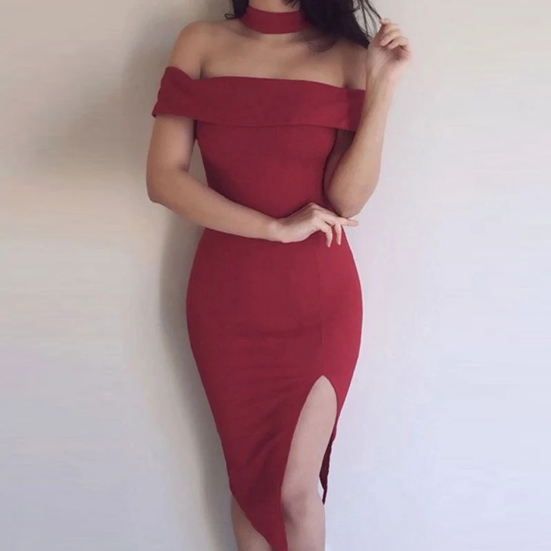 2018 новые модные женские туфли с открытыми плечами короткий рукав Bodycon платье