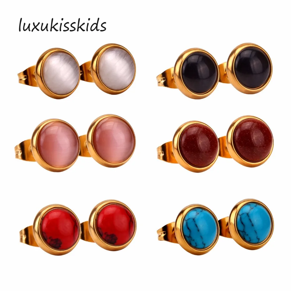 Серьги гвоздики LUXUKISSKIDS из нержавеющей стали 316L с опалом наборы рождественских