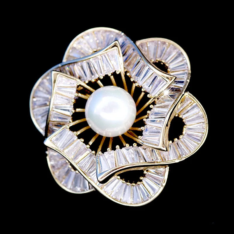 Shinning Large Luxury CZ Plant Leaf Brooches and Pins for Women Fashion Jewelry Crystals Pearl Banquet Brooch Graduation Gift | Украшения и
