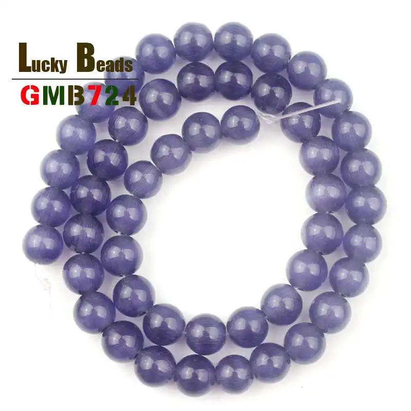 Natural Purple Cats Eye Beads Stone Round Mexican Opal Loose For DIY Making Bracelet Necklace Jewelry 15'' 4/6/8/10/12mm | Украшения