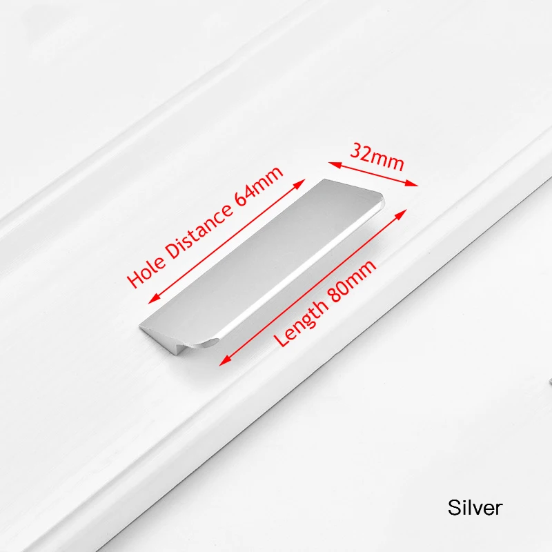 Silver 64mm NAIERDI скрытые ручки шкафа алюминиевый сплав кухонный шкаф ручки для выдвижных ящиков дверное оборудование для обработки мебели черное золото - Цвет: Silver 64mm