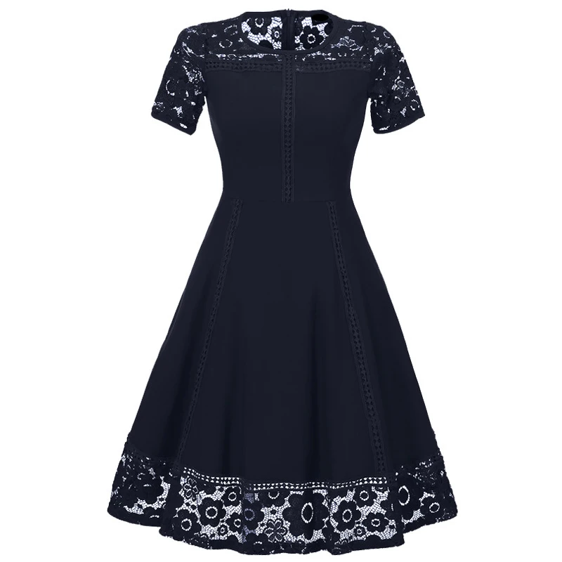 Кружева лоскутное Винтаж платье Для женщин летние шорты рукавом рокабилли