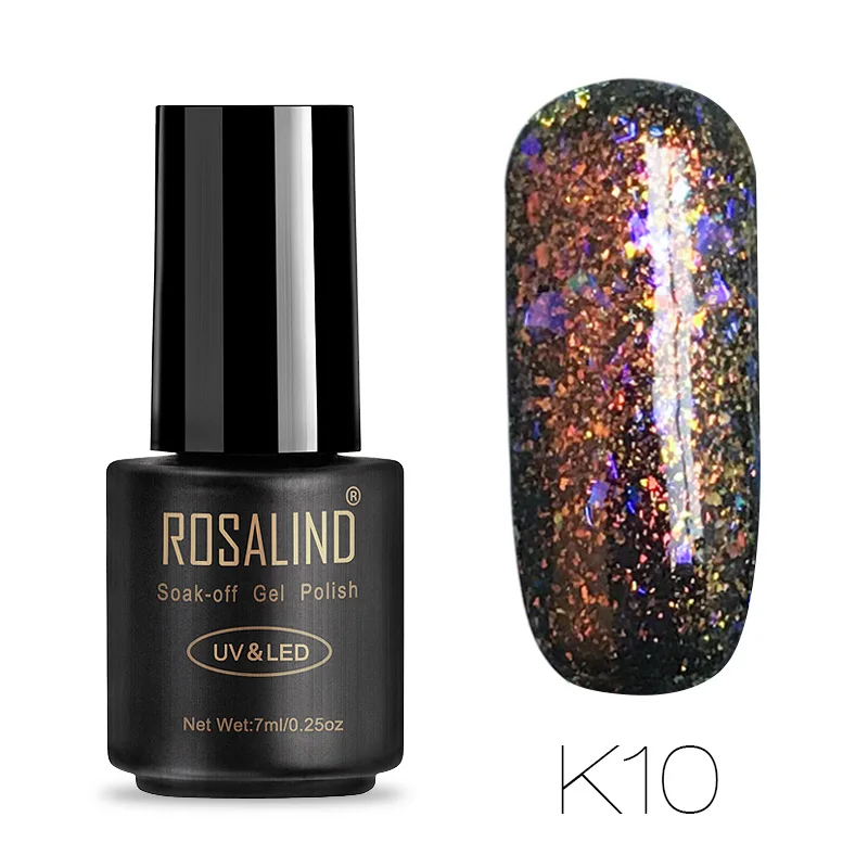 Rosalind гель 1S Блестящий Galaxy 7 мл, флакон, черный цвет, необходимый черный гель для ногтей, цветной Блестящий замачиваемый Гель-лак, УФ светодиодный Гель-лак - Цвет: RAK10