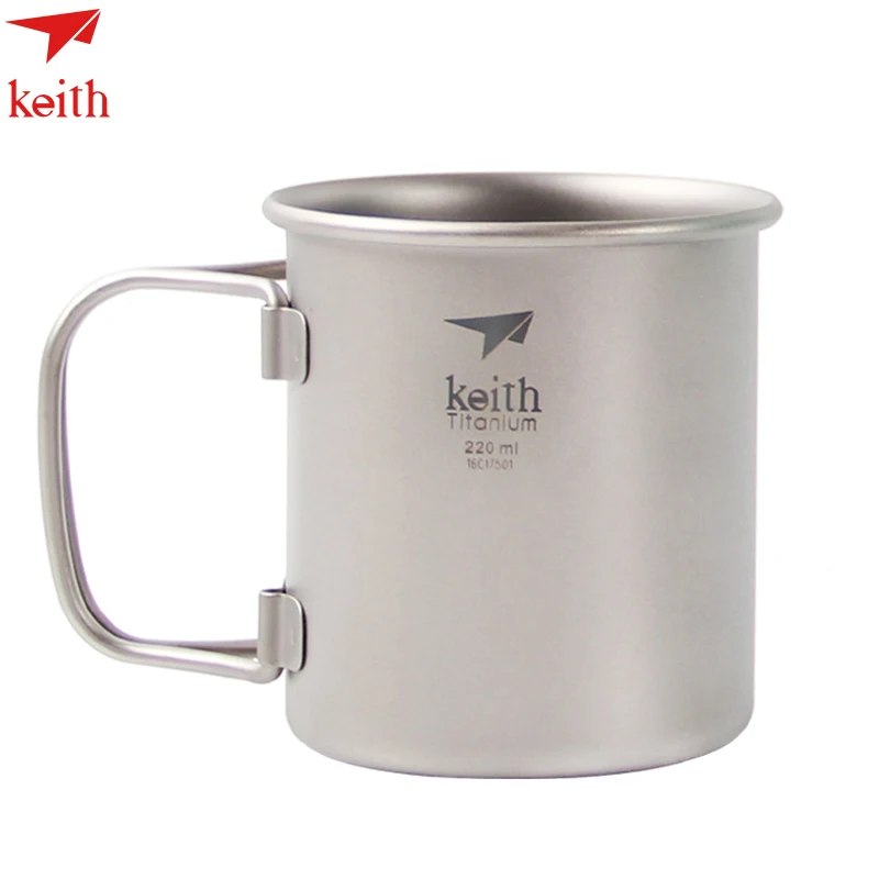 Титановая кружка Keith 220 мл для кофе воды Складная портативная ручка пикника