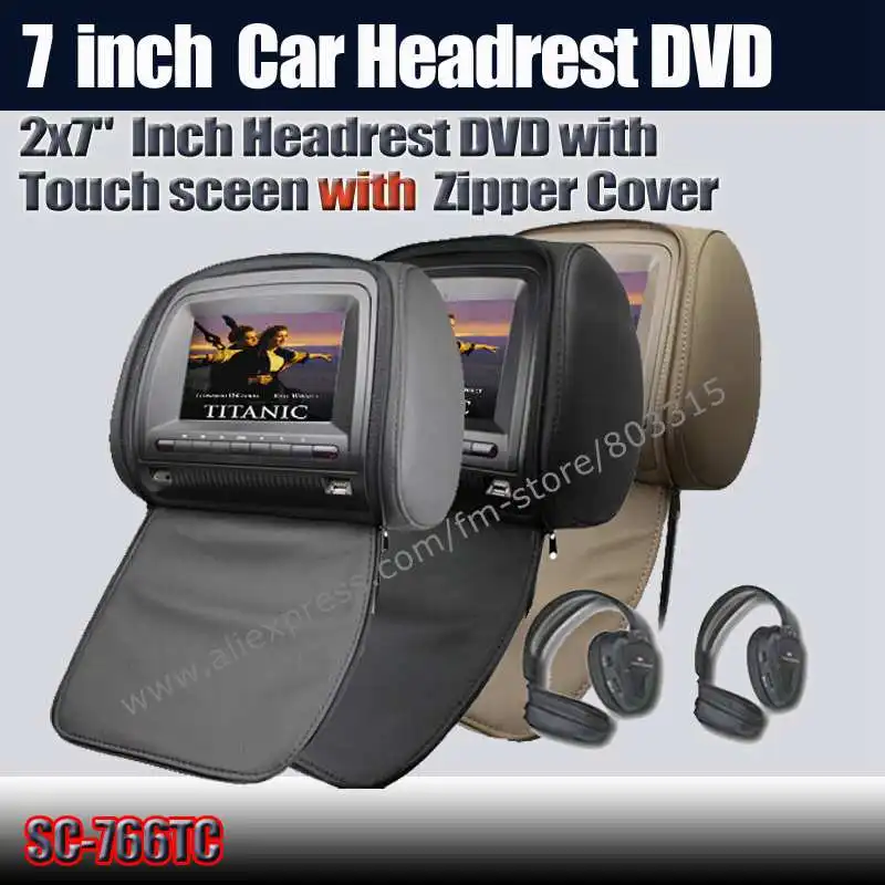 2x 7 дюймовый подголовник подушки DVD с чехлом на молнии + 32 бит игра/USB/SD/ FM/IR