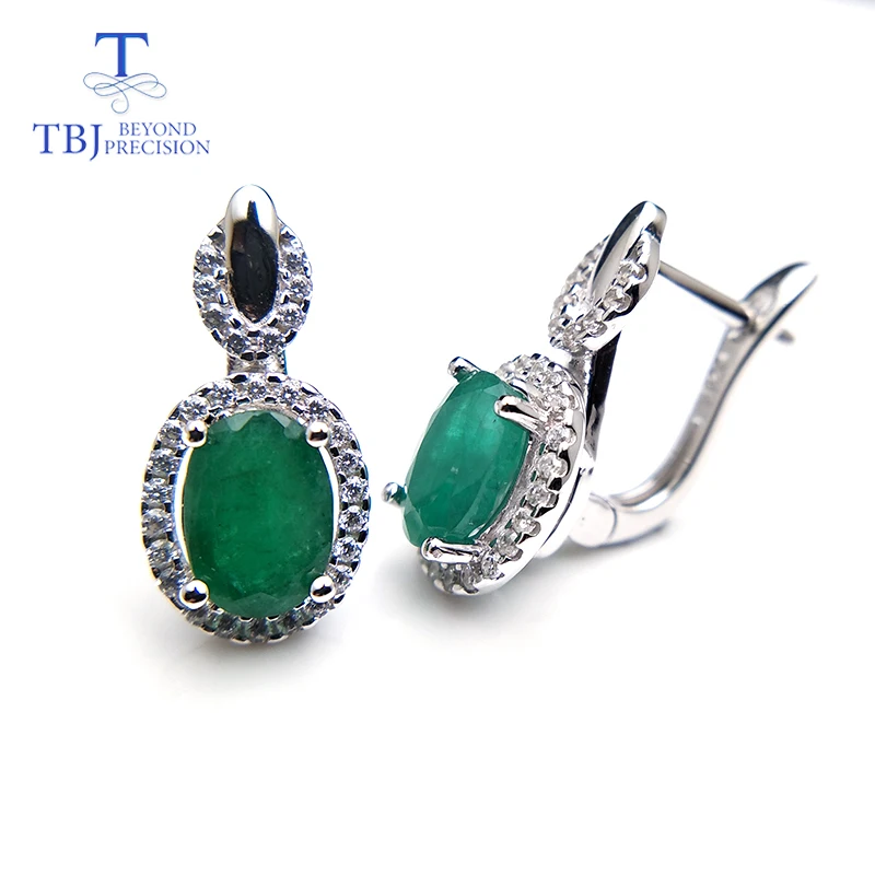 TBJ натуральный 2.7ct зеленый Замбия изумруд застежка серьги из стерлингового