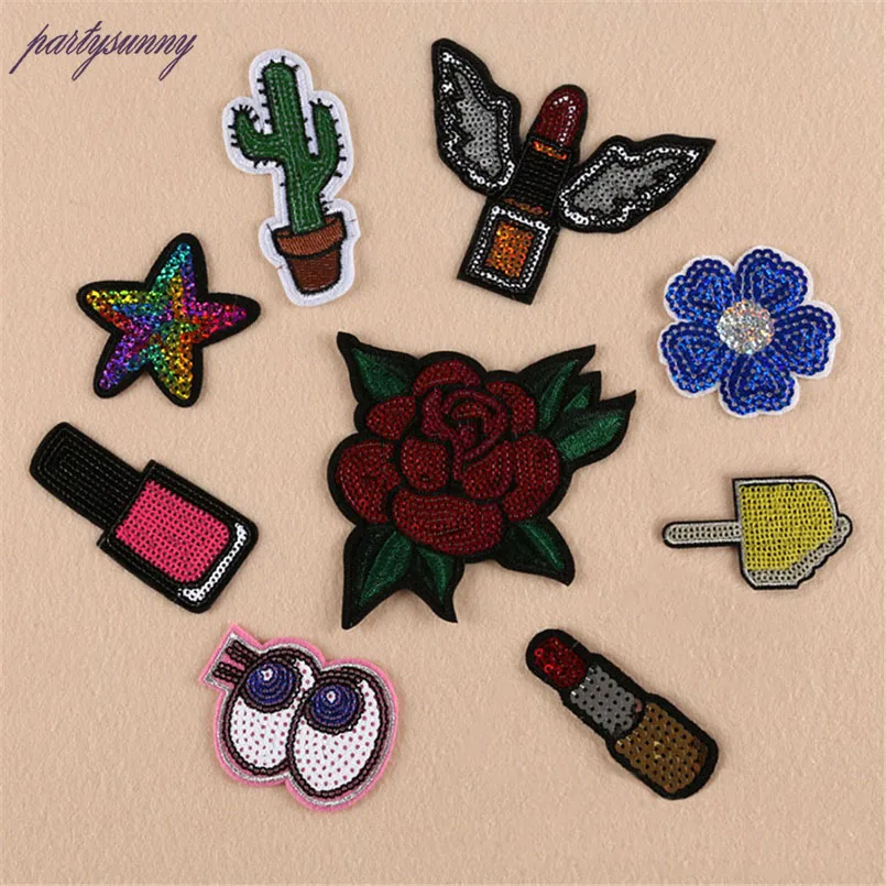 Цветы Блестки Патчи DIY Вышивка Патч Одежда Аксессуары Полосы Ремесла Пришить