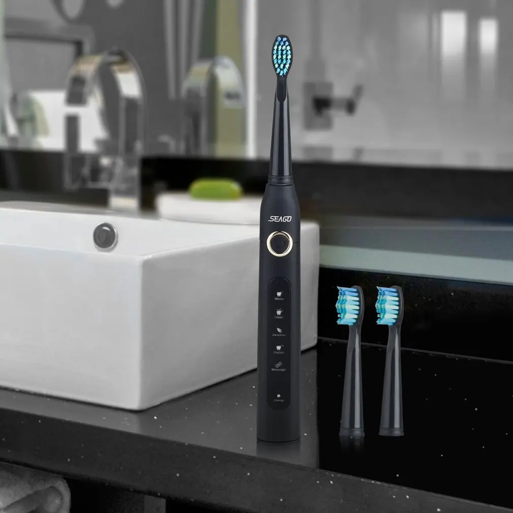 Уход за полостью рта USB перезаряжаемая электрическая зубная щетка для взрослых Водонепроницаемая Глубокая чистка зубная щетка с 2 сменными головками