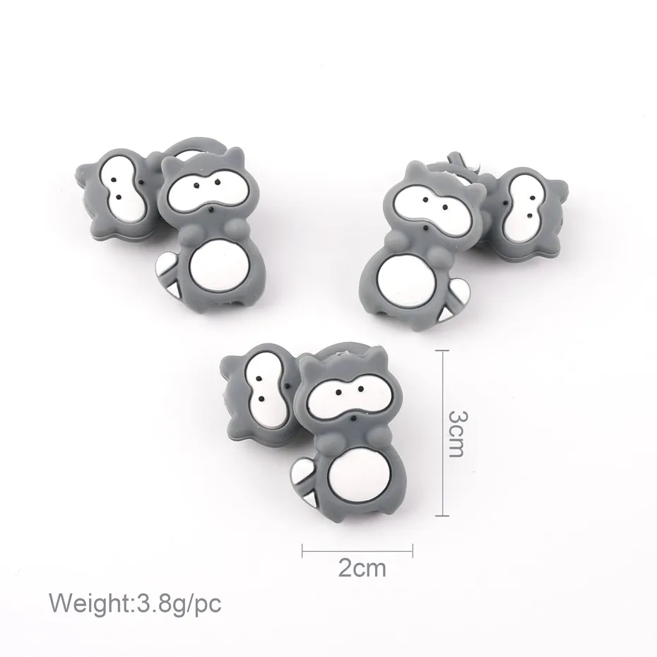 Mordedores de silicona para beb&eacute;, mordedores de dibujos animados de mapache, cuentas de dentici&oacute;n DIY, 3 piezas, cuidado de grado alimenticio-2