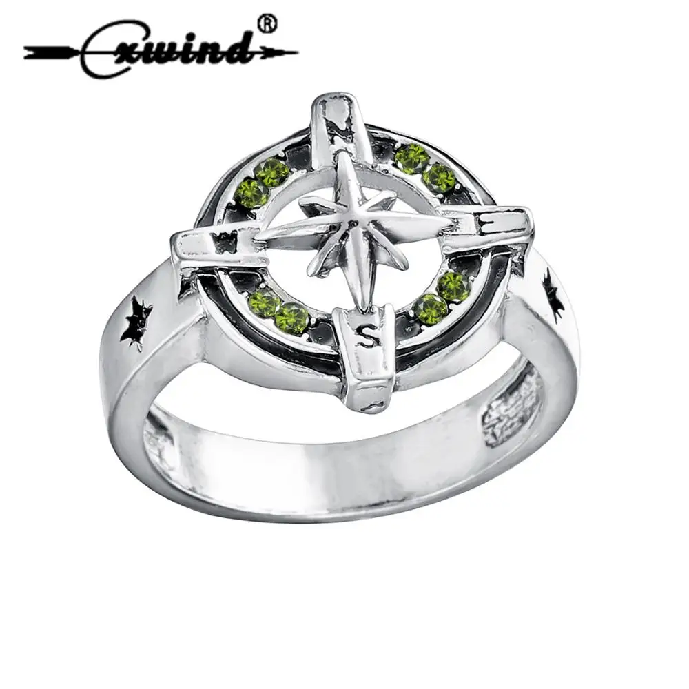 

Cxwind Vintage Compass Rings with Zircon Crystal X Cross Stereo Surround Hollow Ring For Women Men Finger Punk Jewelry