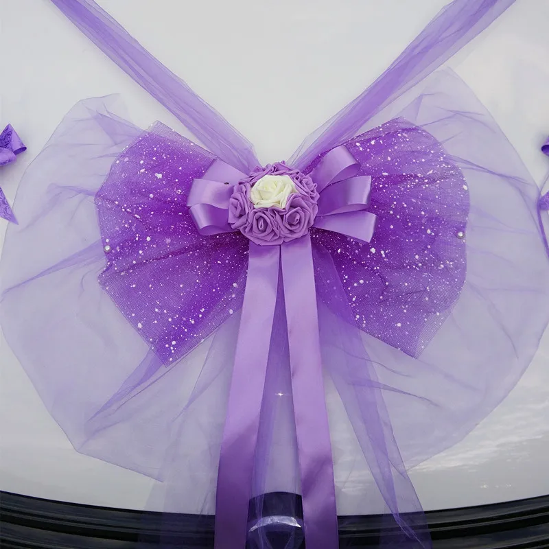 Wedding Decoration Car Flowers Artificial Organza Bow Rose Foam Flower Ribbon Wedding Decorative Garlands Set Wreath Table