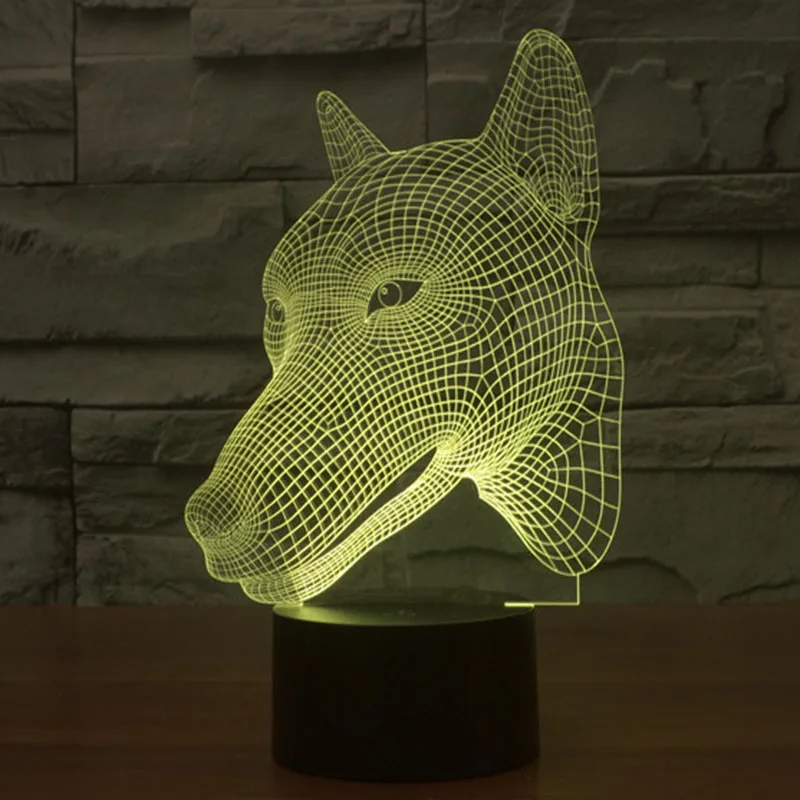 Ночной 3D светильник с головой собаки 7 цветов светодиодный USB зарядкой|light tent