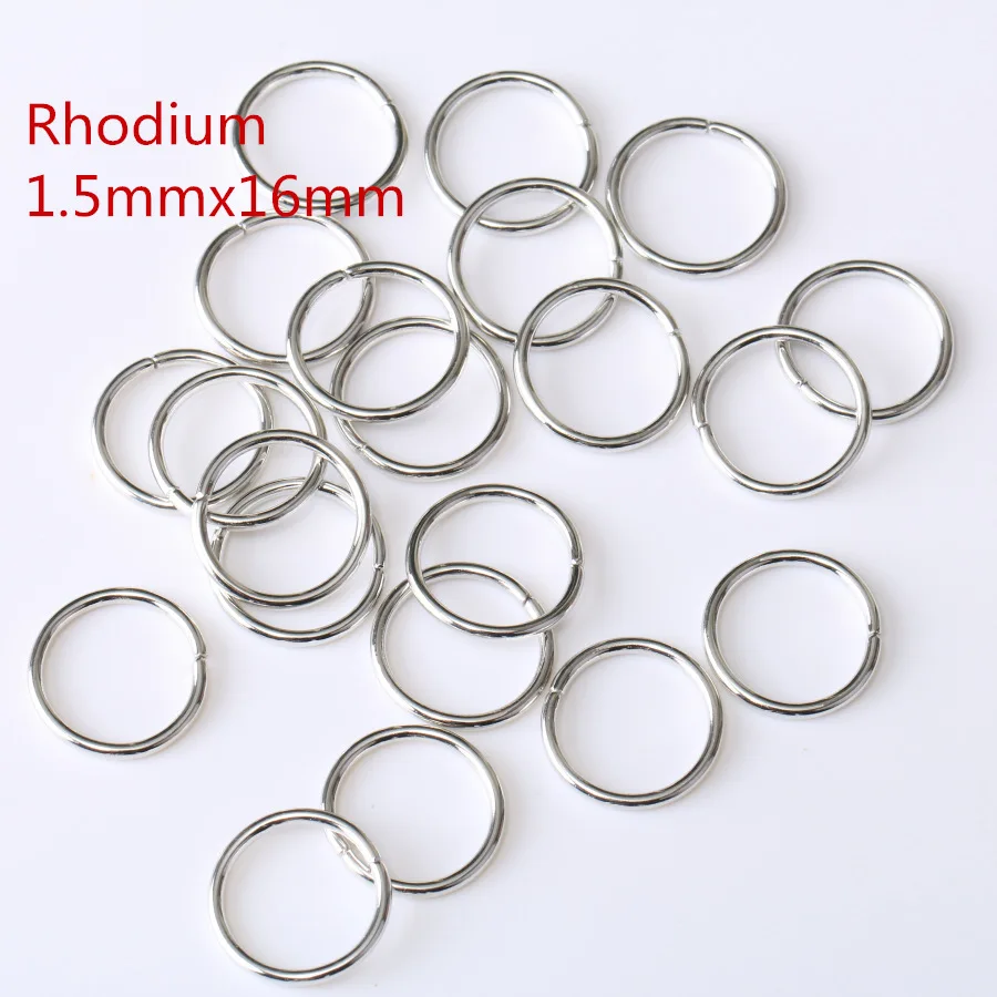 1.5mmx16mm Rhodium 100 шт./лот, 10 мм/12 мм/14 мм/16 мм, большое железо, металл, открытая Одиночная Петля, скачкообразные разделенные кольца для соединителя, ювелирные цепочки, изготовление, сделай сам - Цвет: 1.5mmx16mm Rhodium