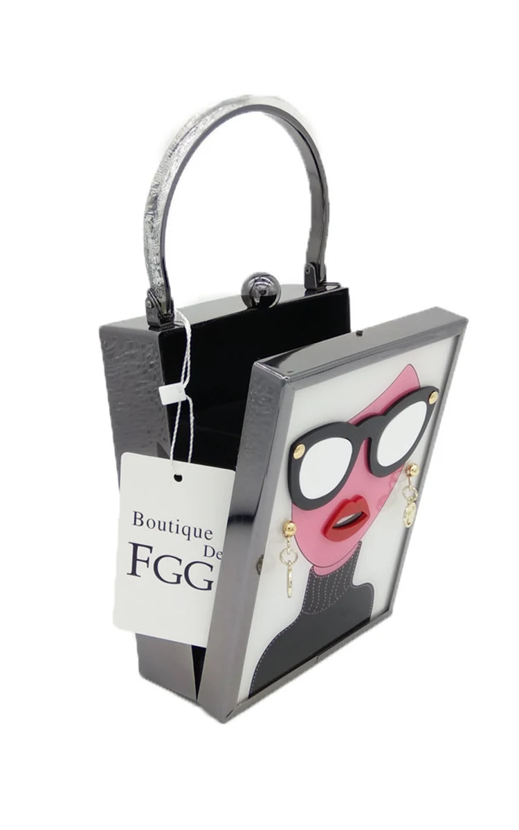 Женская сумочка из акрила Boutique De FGG, винтажный белый вечерний клатч с изображением девушки в очках, сумка с цепочкой через плечо для вечеринки