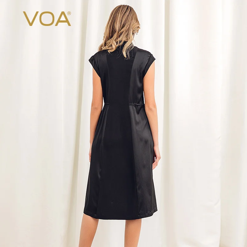 VOA черное шелковое длинное секционное двойное эластичное дизайнерское тонкое