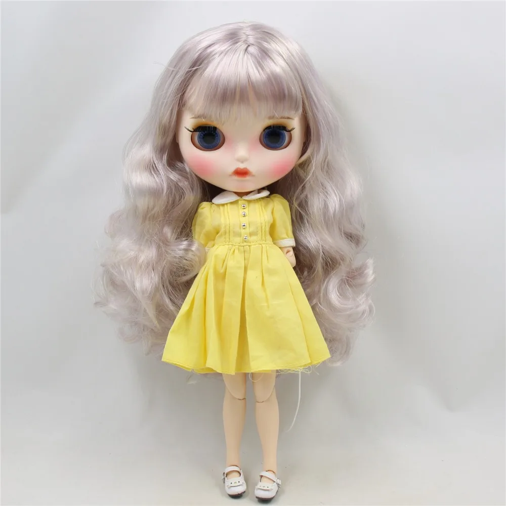 

ICY DBS Blyth doll 1/6 bjd white skin joint body purple mix silver hair, new matte face Carved lips with eyebrows BL1049/288