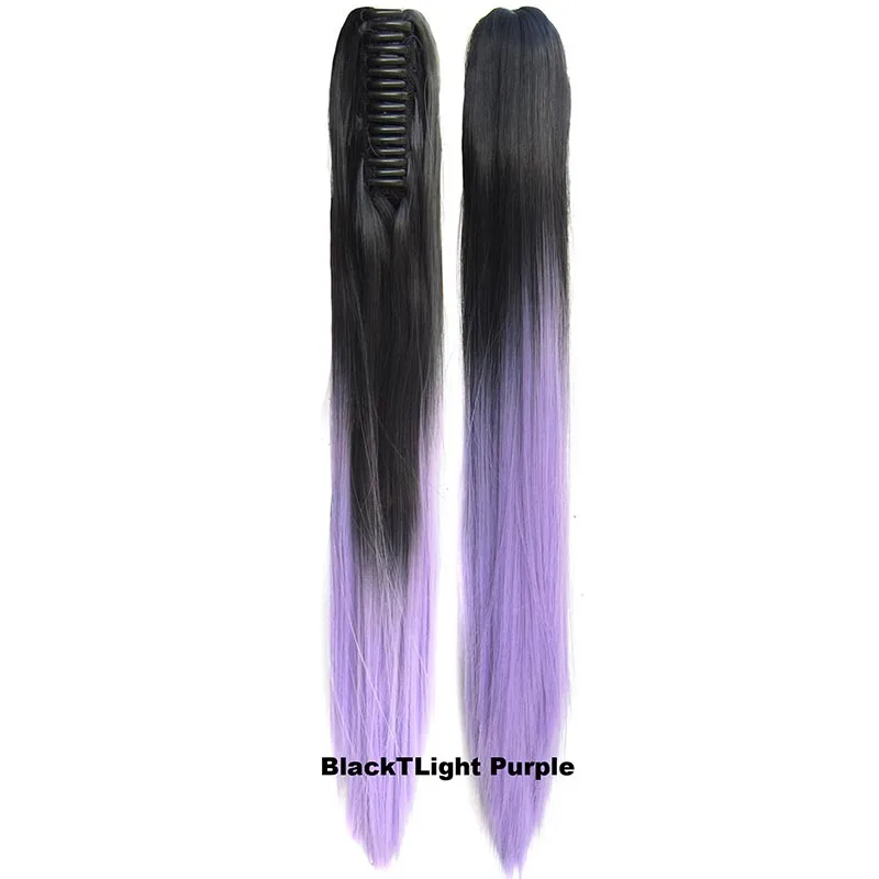 Black T Light Purple DELICE Long Straight Claw Ponytails Ombre Color Heat Resistant Synthetic Hair Pony Tails Extensions For Women - Color: Black T Light Purple