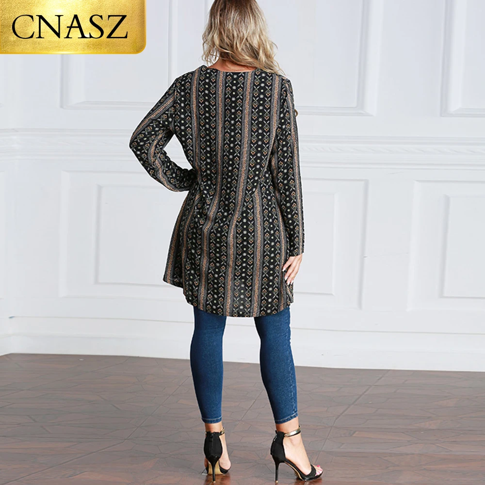 Повседневные мусульманские женские топы шифоновое платье-рубашка с принтом