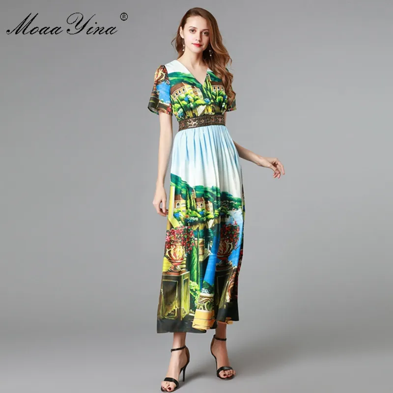 MoaaYina модное дизайнерское подиумное платье летнее женское короткий рукав