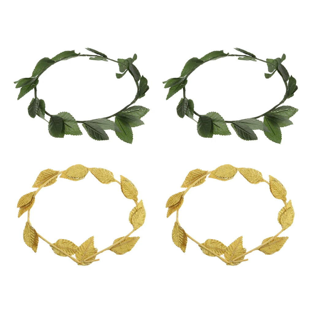 

4 Pieces Stylish Greek Roman Goddess Headband Golden Green Leaf Laurel Wreath Headwear Costume Props