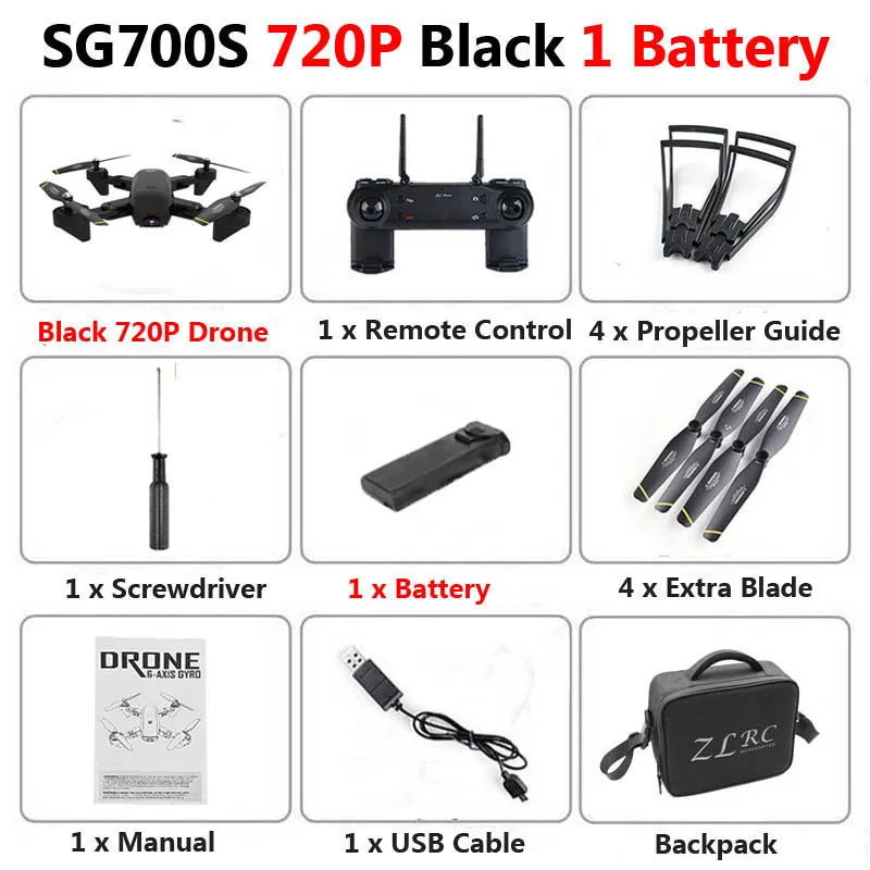 Black 720P 1b Bag SG700-S Профессиональный складной Дрон с двойной камерой 1080P 720P 4K WiFi FPV широкоугольный оптический поток RC Квадрокоптер вертолет - Цвет: Black 720P 1b Bag