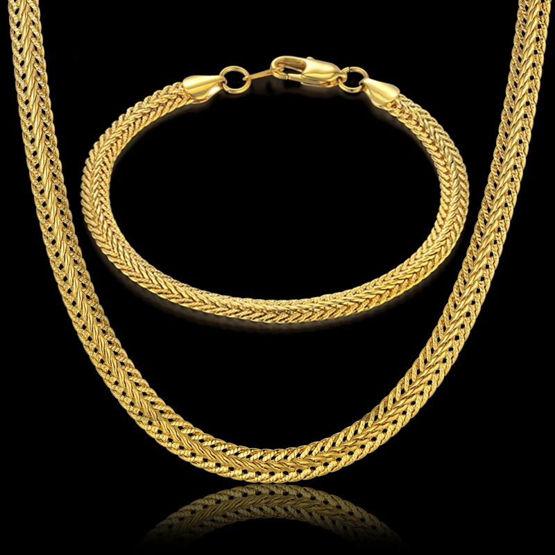 Men Women's Jewelry Set Gold Silver Color Bracelet Necklace Set Curb Cuban Weaving Snake Chain 2019 Wholesale Jewelry
