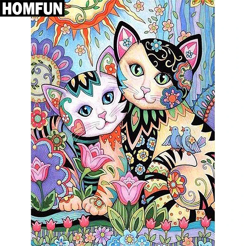 

Алмазная живопись HOMFUN «мультяшный кот», картина из квадратных/круглых страз «сделай сам», вышивка крестиком, домашний декор, подарок, A06479