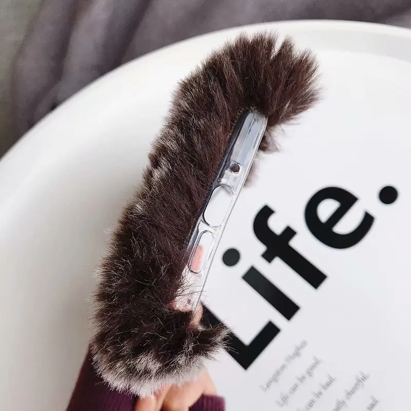 Cute Warm Rabbit Fur Plush diamond Phone Case For Huawei P20 P30 pro Lovely Furry TPU hair Honor 8X 10 Y6 Y7 |