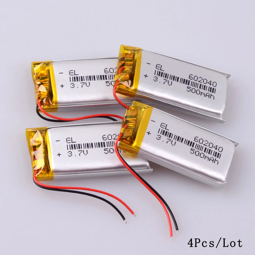 4PCS 602040 500mAh 3,7 v Li Ion Po литий-полимерные батареи для диктофона гиромиашку Автомобильный видеорегистратор зеркало gps навигация - Цвет: 4PCS